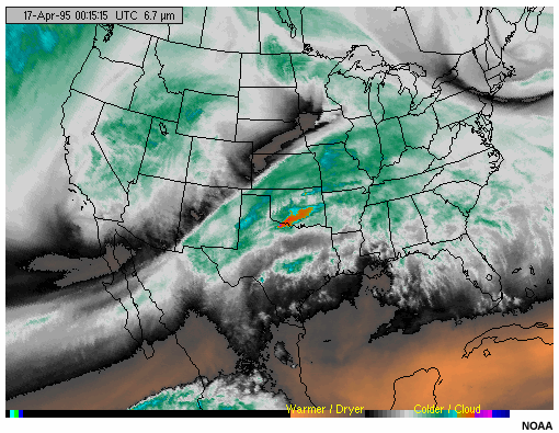 An animation of GOES-8 6.7 micron water vapor channel imagery