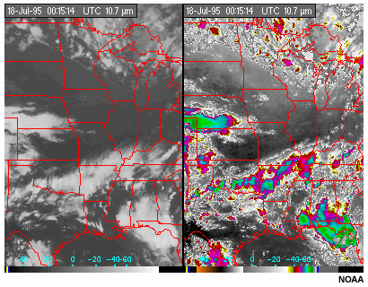Animation highlighting the diurnal temperature variation of land and water viewed with the GOES-8 10.7 micron longwave infrared window channel.