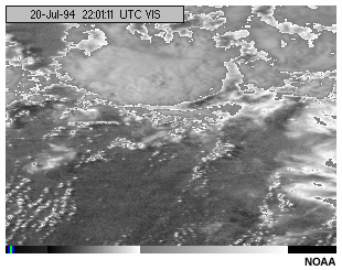This animation shows a GOES-8 visible channel imagery loop with darker brightness counts enhanced for a thunderstorm.