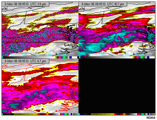 This image shows cirrus clouds with the GOES-8 3.9 micron shortwave infrared channel during nighttime