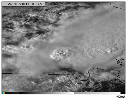 This image shows cumulonimbus clouds viewed with the GOES-8 visible channel