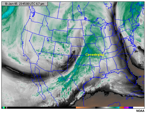 This image shows stratus clouds viewed with the GOES-8 6.7 micron water vapor channel