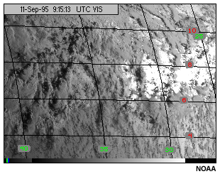 This image shows the GOES-8 visible channel for water surfaces with a low sun angle (less than 25 degrees).