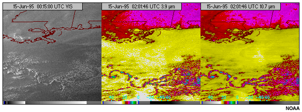 This image shows cumulus clouds viewed with the GOES-8 3.9 micron shortwave infrared channel during nighttime