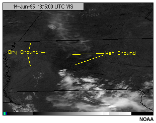 This image shows the GOES-8 visible channel for wet and dry soil.