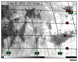 This image depicts an area of sunglint in the 3.9 micron channel.