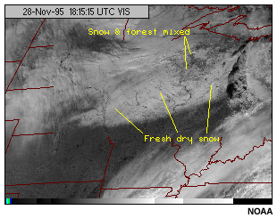 This image shows the GOES-8 visible channel for clean dry snow.