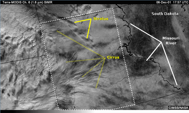 Vis image over South Dakota with answer areas indicated.