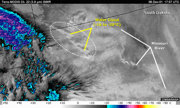 IRWIN 3.9-micrometer image over South Dakota with answer areas indicated.