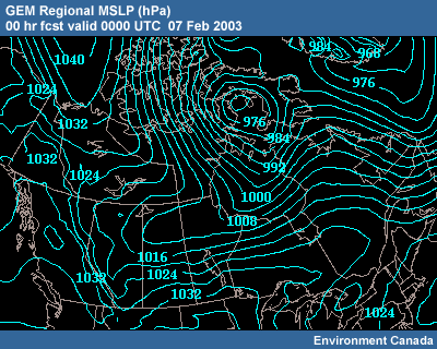GEM Regional MSLP 00 hr fcst 0000 UTC�07 Feb 2003