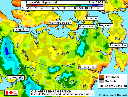 MSC Snow-water equivilant analysis 02 Feb 2003 for Nunavut
