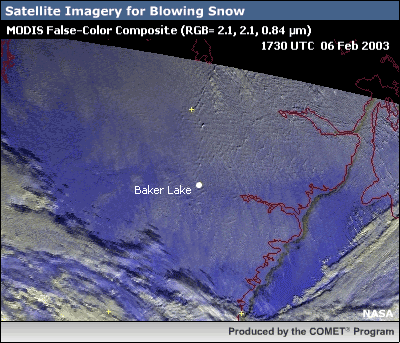 animated gif of MODIS false-color composite 1730 and 1740 UTC 06 February 2003